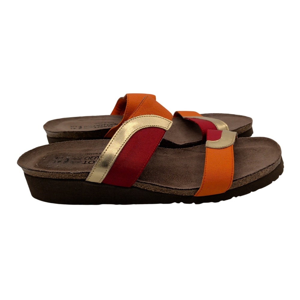 Naot Frankie Wedge Women 41 L10 Orange Gold Slide Sandals Comfort Cork Footbed